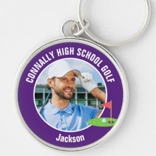Purple Golfer Photo High School Golf Team Keychain