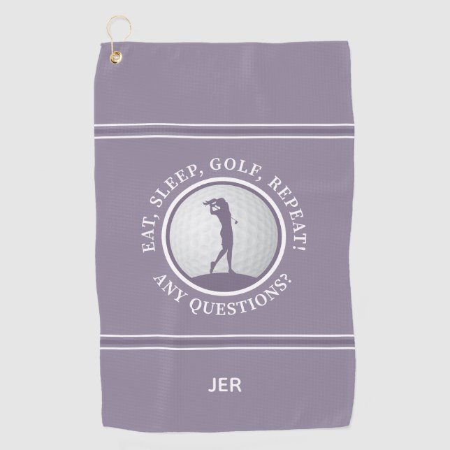  Purple Golfer Silhouette Custom Monogram  Golf Towel (Front)