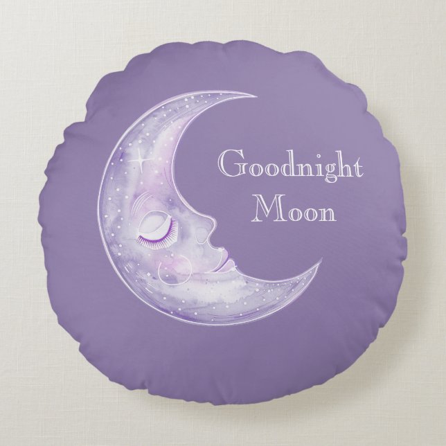 Purple Goodnight Moon Round Pillow (Front)