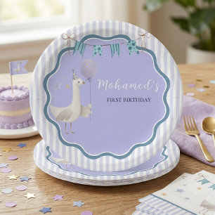Purple Goose First Birthday Personalized Kids Part Paper Plates