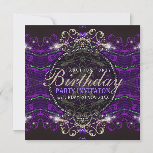 Purple Goth Deco Lace Fabulous 40 Party Invitation (Front)