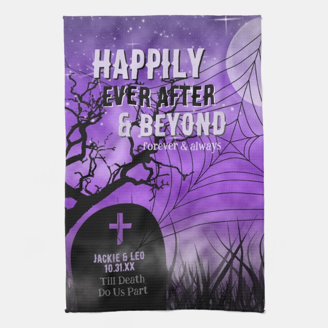 Purple Goth Graveyard Silhouette Hallow Souvenir Kitchen Towel (Vertical)