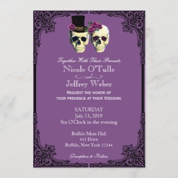 Purple Goth Sugar Skull Wedding Invitation by My_Wedding_Bliss at Zazzle