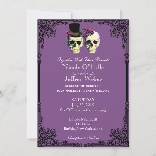 Purple Goth Sugar Skull Wedding Invitation