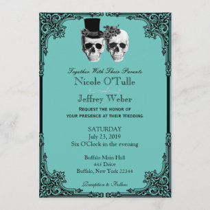 Purple Goth Sugar Skull Wedding Invitation