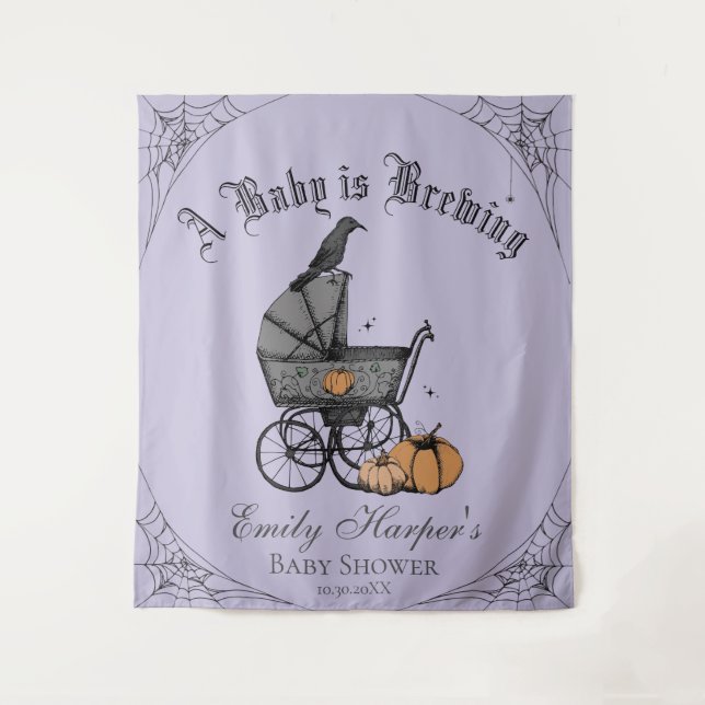 Purple Gothic Baby is Brewing Baby Shower Backdrop (Front)