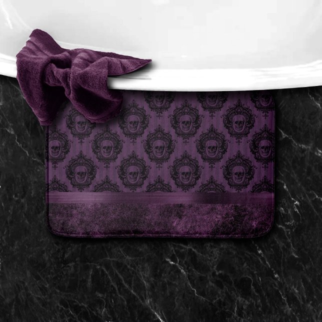 Purple Gothic Chic | Eggplant and Black Skulls Bath Mat (Creator Uploaded)