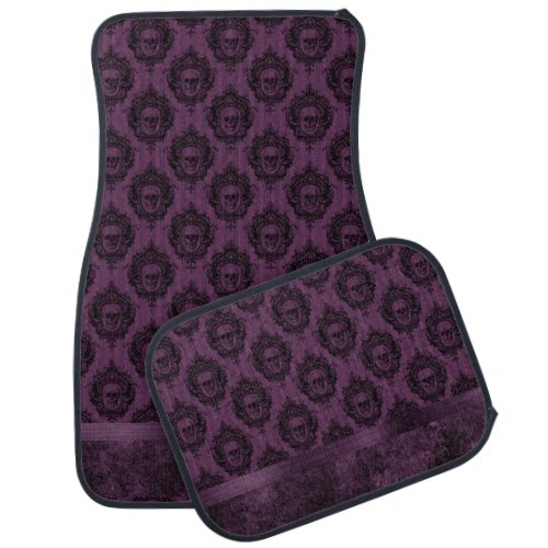 Purple Gothic Chic  Eggplant and Black Skulls Car Floor Mat