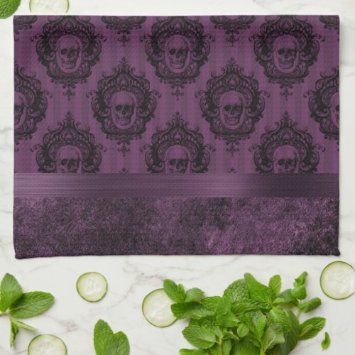 Purple Gothic Chic  Eggplant and Black Skulls Kitchen Towel