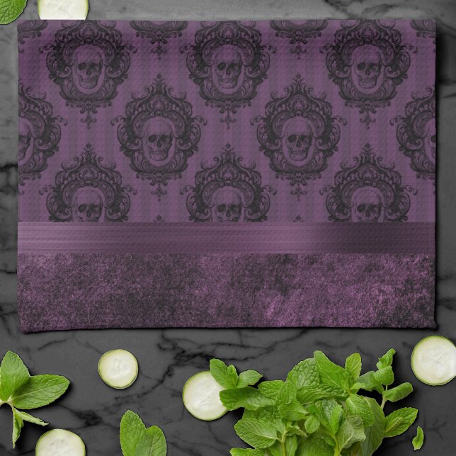 Purple Gothic Chic | Eggplant and Black Skulls Kitchen Towel (Creator Uploaded)