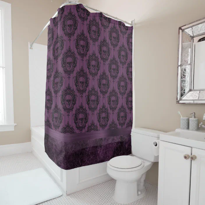 Purple Gothic Chic Eggplant And Black Skulls Shower Curtain Zazzle Com Purple Gothic Chic Eggplant And Black, Black And Purple Gothic Curtains