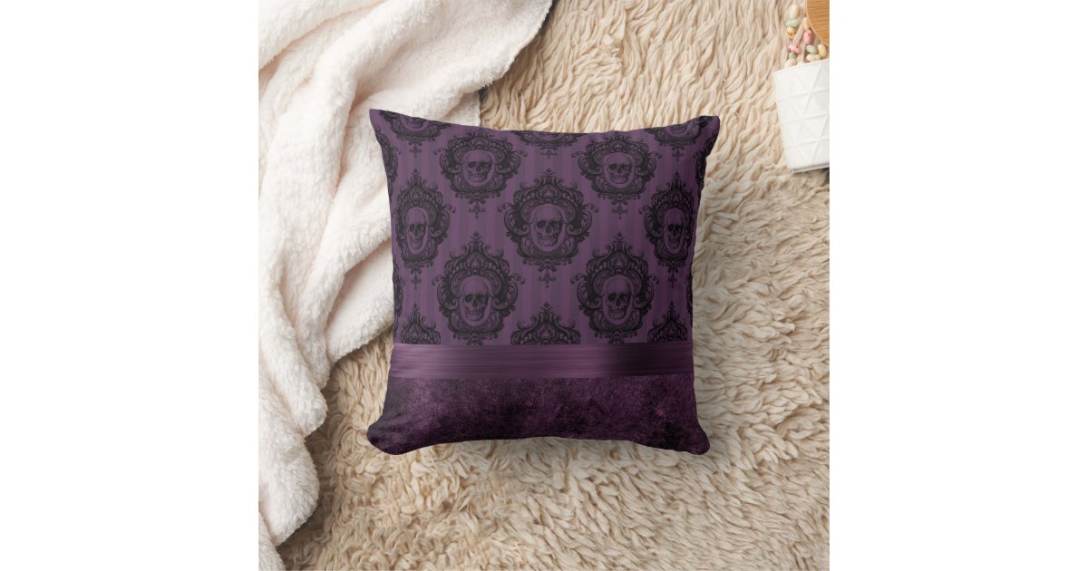 Gothic Skulls Halloween Pillow Purple Glam Goth