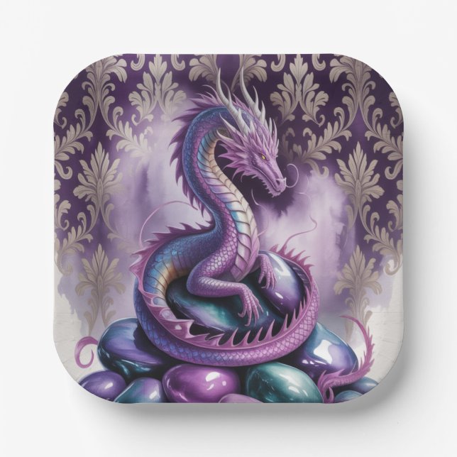 Purple Gothic Dragon Birthday Party Paper Plates (Front)