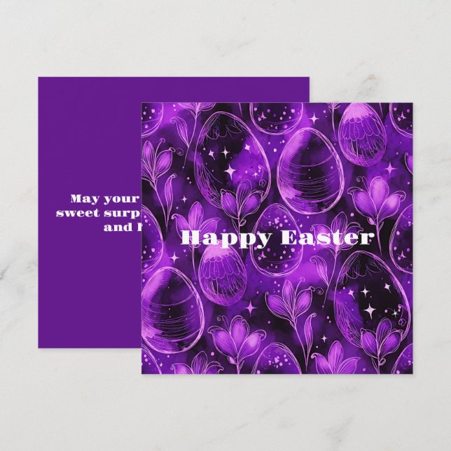 Purple Gothic Easter Pattern Holiday Card (Front/Back)