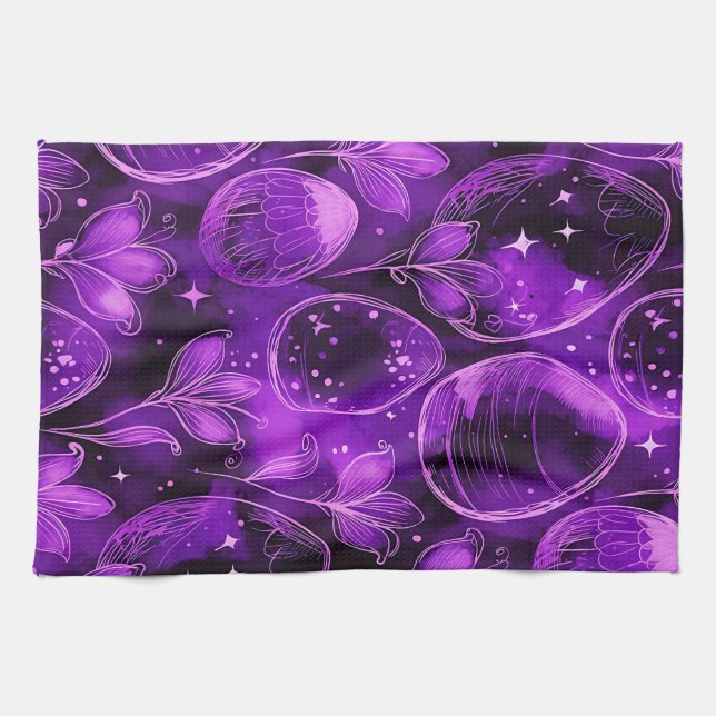 Purple Gothic Easter Pattern Kitchen Towel (Horizontal)