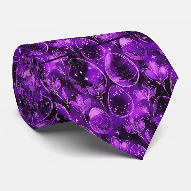 Purple Gothic Easter Pattern Neck Tie (Rolled)