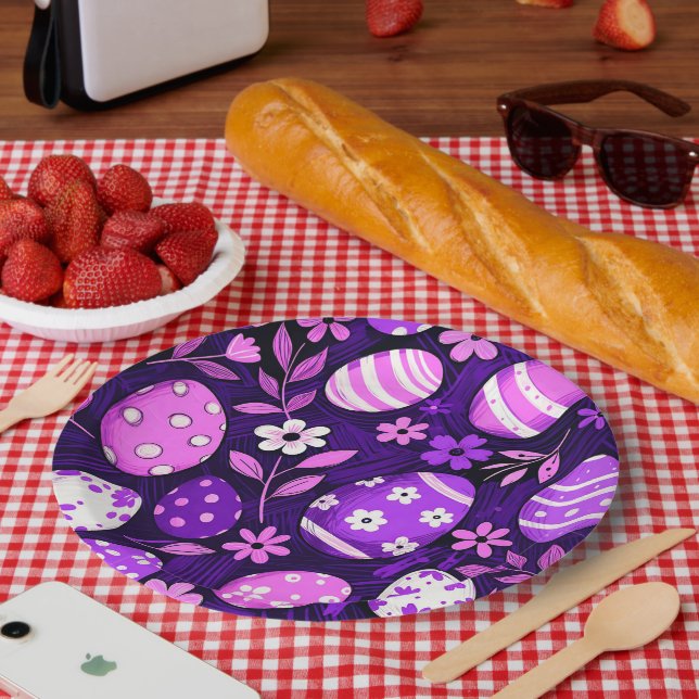 Purple Gothic Easter Pattern Paper Plates (Picnic)