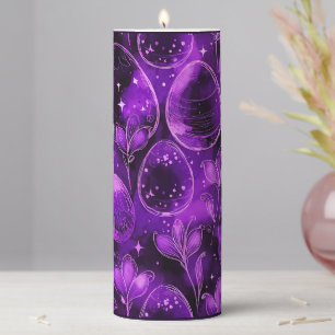 Purple Gothic Easter Pattern Pillar Candle