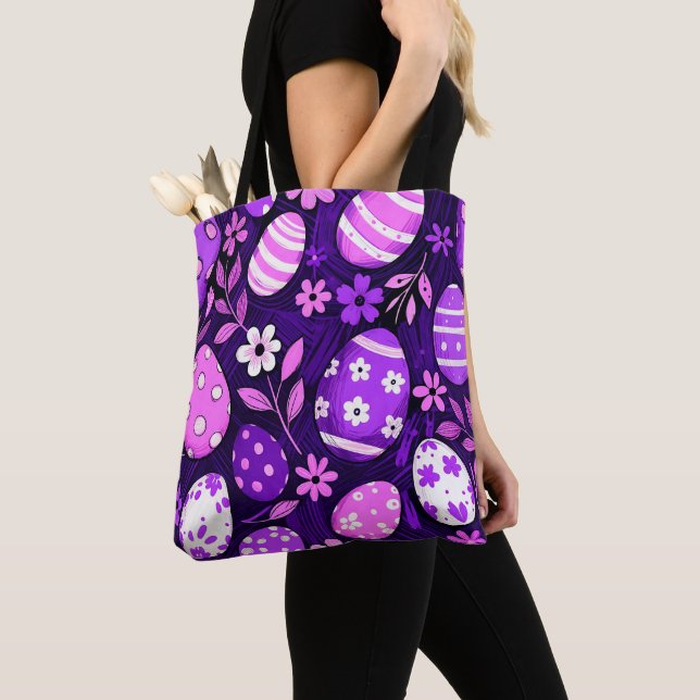 Purple Gothic Easter Pattern Tote Bag (Close Up)