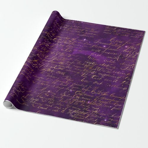 Purple Gothic Gold Script Wrapping Paper
