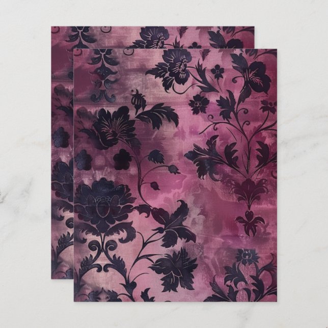 Purple Gothic Grunge Floral Scrapbook Paper  (Front/Back)