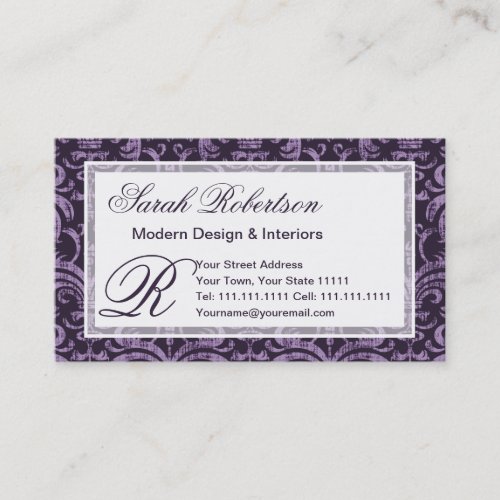 Purple Gothic Grunge Rich Elegant Damask Business Card