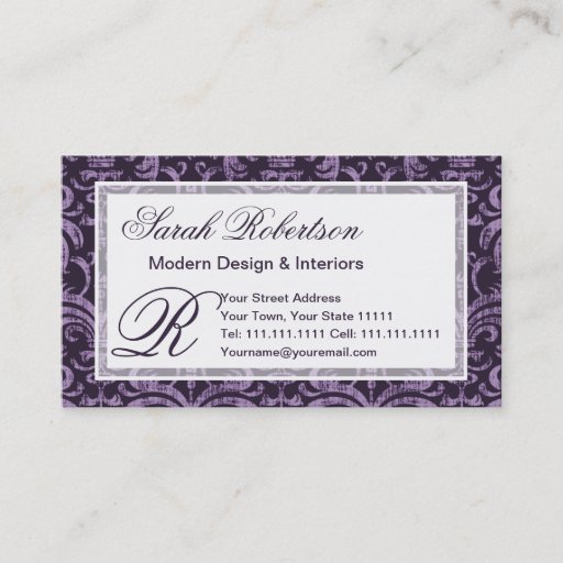 Customizable Purple Gothic Grunge Rich Elegant Damask Business Card