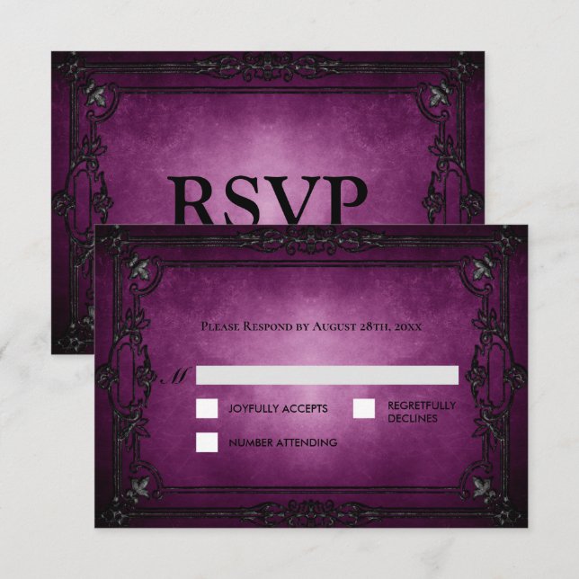 Purple Gothic Halloween Alternative Wedding RSVP Card (Front/Back)