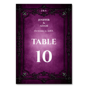 Purple Gothic Halloween Alternative Wedding Table Number