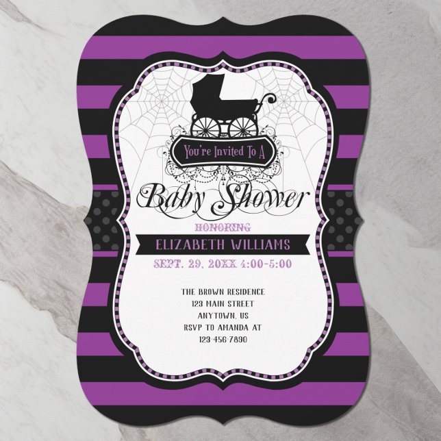 Purple Gothic Halloween Baby Shower Invitation