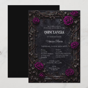 Purple Gothic Halloween Floral Quinceanera Invitat Invitation