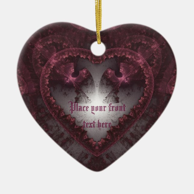 Purple Gothic Heart 001 Ceramic Ornament (Front)
