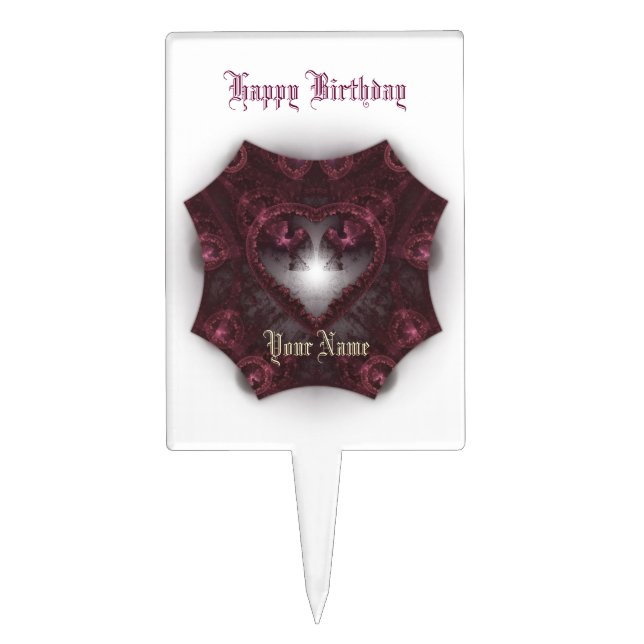 Purple Gothic Heart 001 - Happy Birthday Cake Topper (Front)