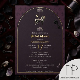 Purple Gothic Horse Bridal Shower Foil Invitation