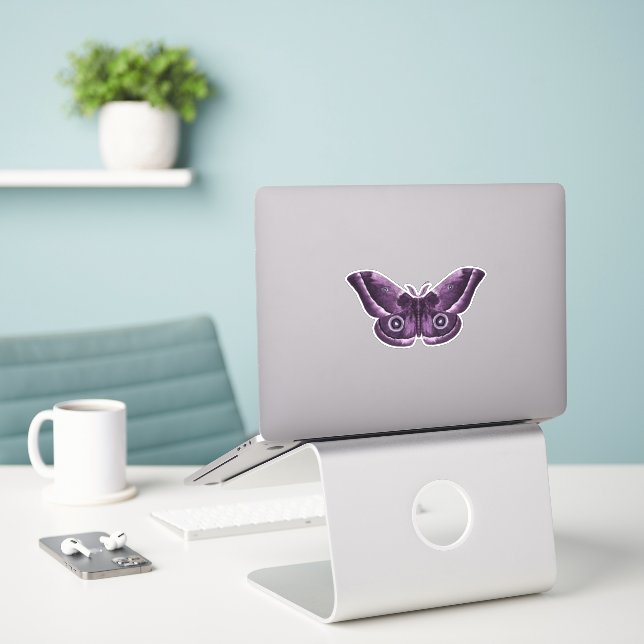 Purple Gothic Moth Sticker (Laptop On Desk)