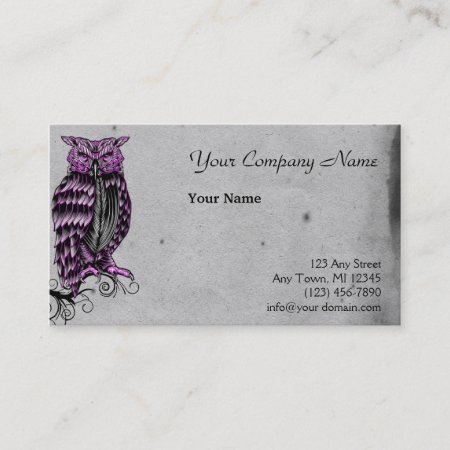 Purple Gothic Owl Illustration Business Card