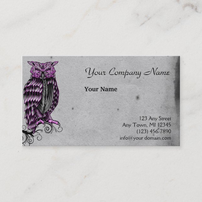 Purple Gothic Owl Illustration Business Card (Front)