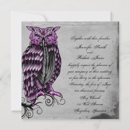 Purple Gothic Owl Posh Wedding Invitation