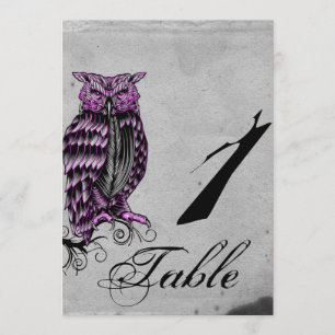 Purple Gothic Owl Posh Wedding Table Number