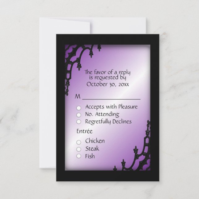 Purple Gothic RSVP with Menu Choice (Front)