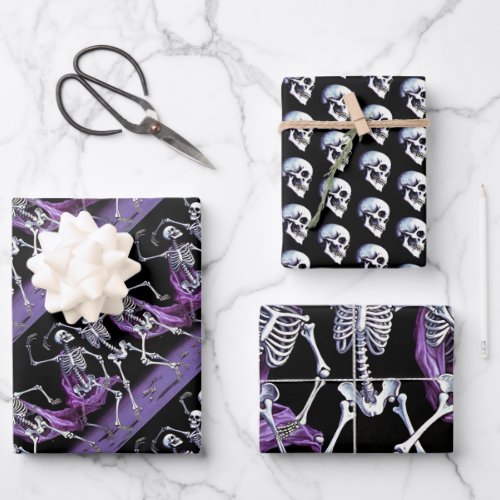 Purple Gothic Skeletons  Skulls Wrapping Paper Sheets