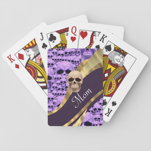 Purple Gothic skull and mom text Poker Cards
