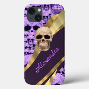 Purple gothic skull personalized iPhone 13 case