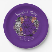 Purple Gothic Skull Roses Wreath Halloween Wedding