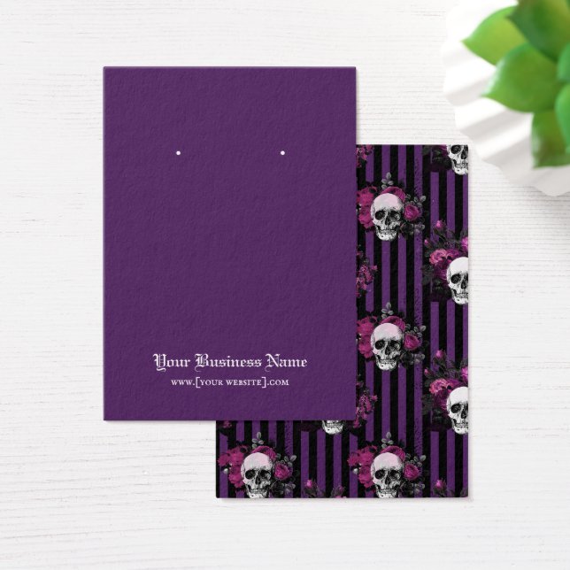 Purple Gothic Skulls Halloween Earring Card (Desk)