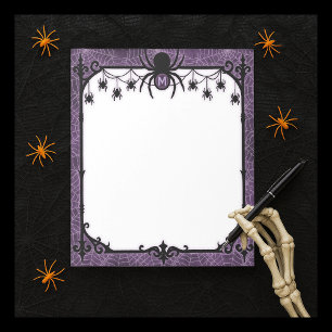 Purple Gothic Spiderweb with Hanging Spiders Notepad