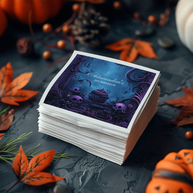 Purple Gothic Spooky ONE Birthday Napkins (Creator Uploaded)