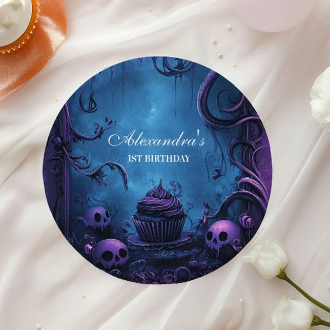 Purple Gothic Spooky ONE Birthday Paper Plates (Creator Uploaded)