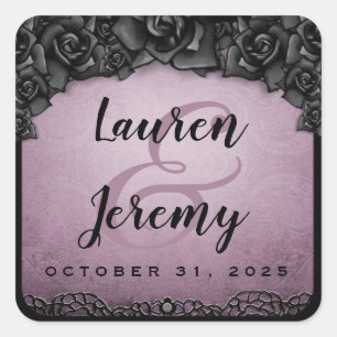Purple Gothic Square Wedding Sticker
