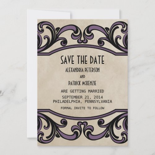 Purple Gothic Swirls Save the Date Invite
